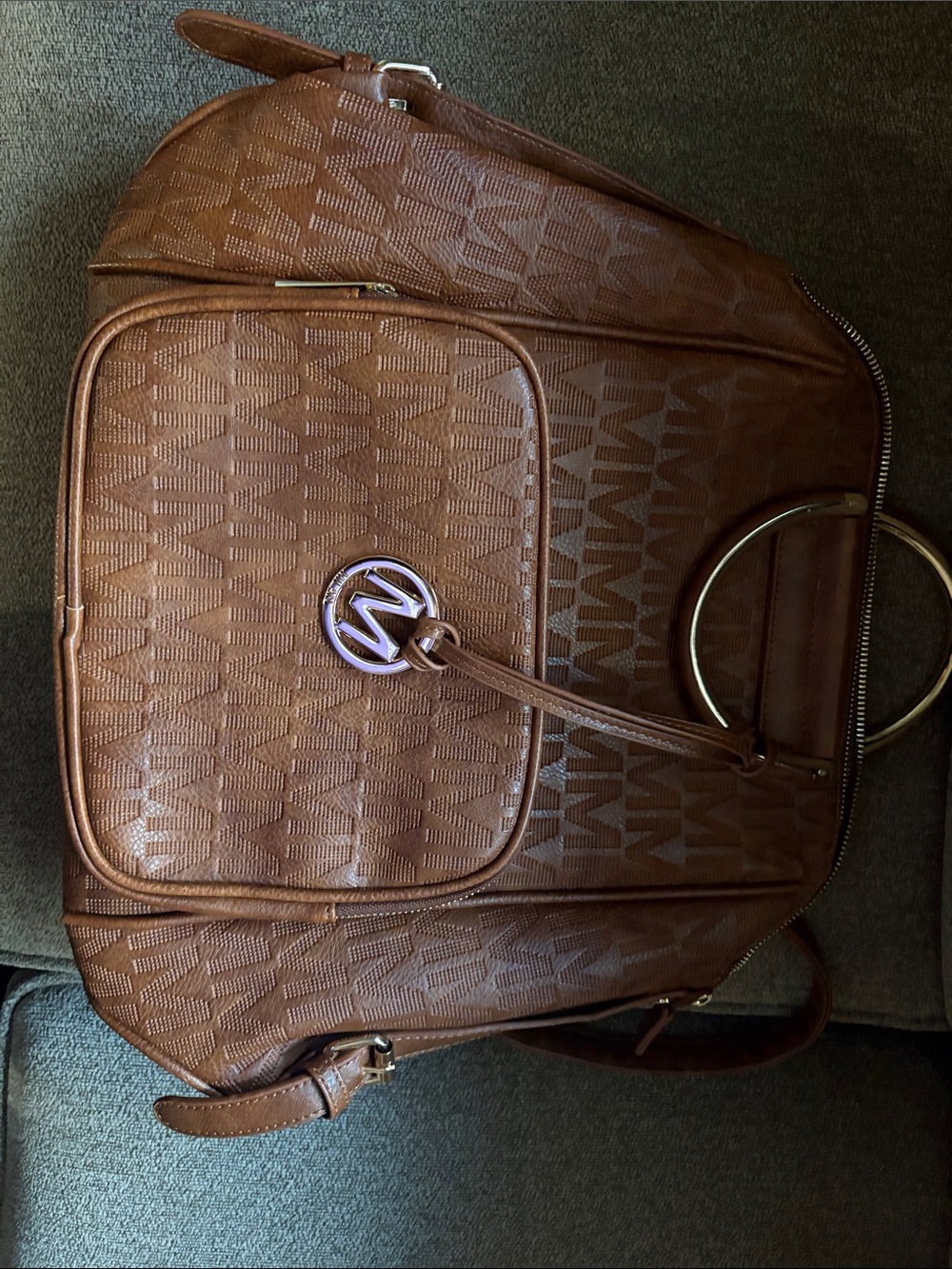 Michael Kors Brown MK Logo Backpack with Gold-Tone Ring